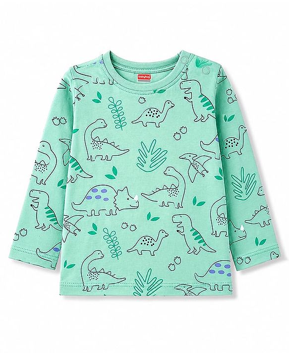 Babyhug 100% Cotton Knit Full Sleeves Dino Printed Co-Ords T-Shirt & Pyjama Night Suit - Green
