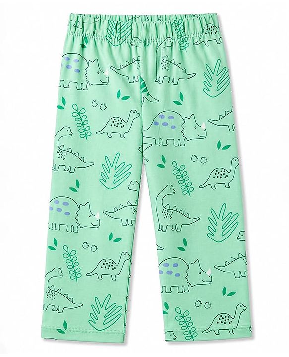 Babyhug 100% Cotton Knit Full Sleeves Dino Printed Co-Ords T-Shirt & Pyjama Night Suit - Green