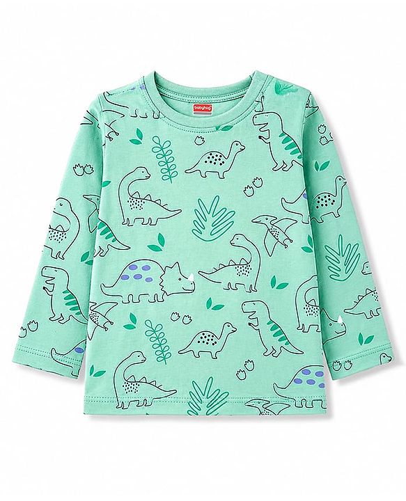 Babyhug 100% Cotton Knit Full Sleeves Dino Printed Co-Ords T-Shirt & Pyjama Night Suit - Green