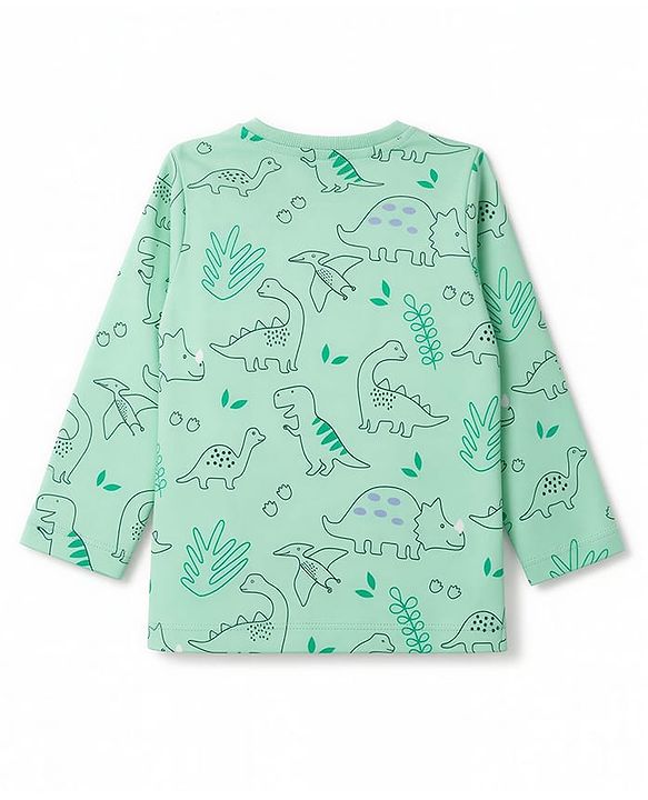 Babyhug 100% Cotton Knit Full Sleeves Dino Printed Co-Ords T-Shirt & Pyjama Night Suit - Green