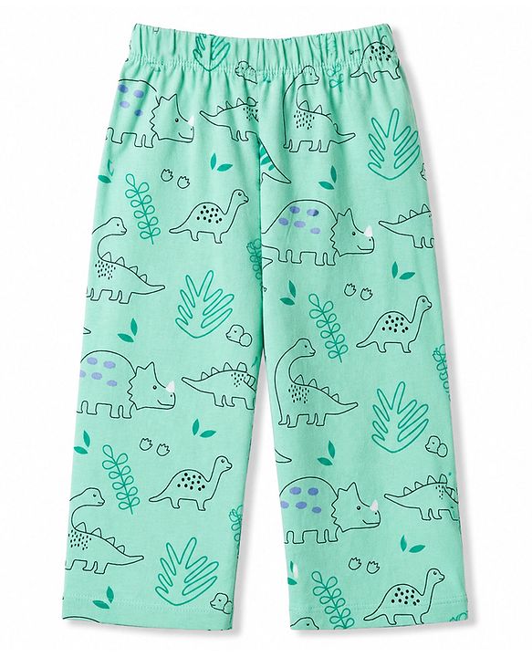 Babyhug 100% Cotton Knit Full Sleeves Dino Printed Co-Ords T-Shirt & Pyjama Night Suit - Green
