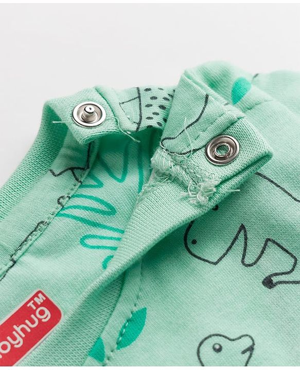 Babyhug 100% Cotton Knit Full Sleeves Dino Printed Co-Ords T-Shirt & Pyjama Night Suit - Green