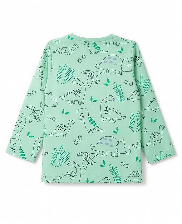 Babyhug 100% Cotton Knit Full Sleeves Dino Printed Co-Ords T-Shirt & Pyjama Night Suit - Green