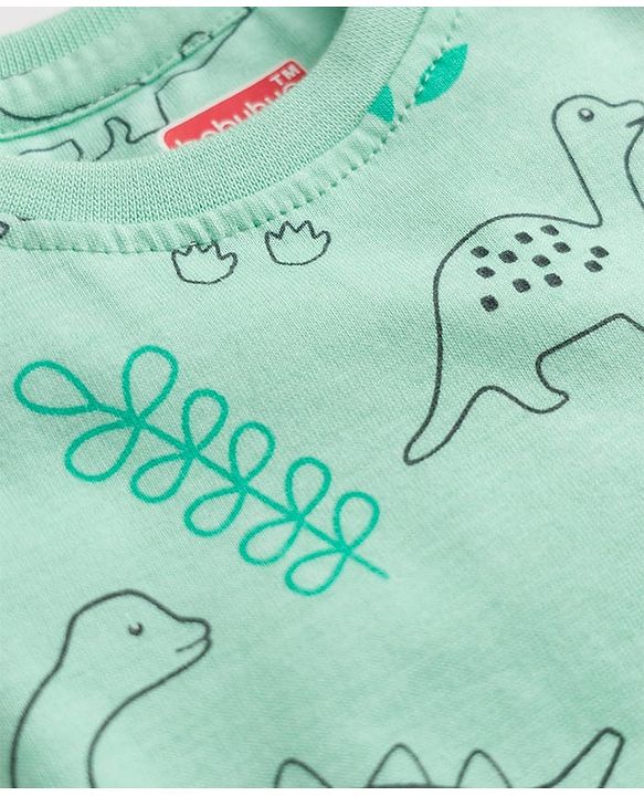 Babyhug 100% Cotton Knit Full Sleeves Dino Printed Co-Ords T-Shirt & Pyjama Night Suit - Green