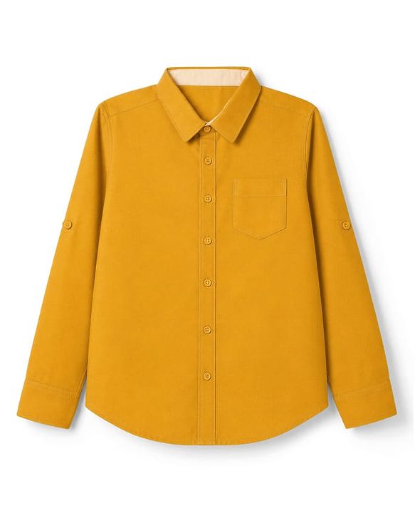 Pine Kids Cotton Woven Solid Shirt with Full Sleeves - Yellow