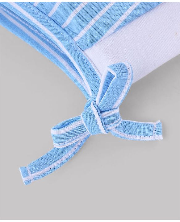 Babyhug 100% Cotton Interlock Knit Stripped Cap with Vehicle Print Sky Blue & White Pack of 2 - Diameter 10 cm