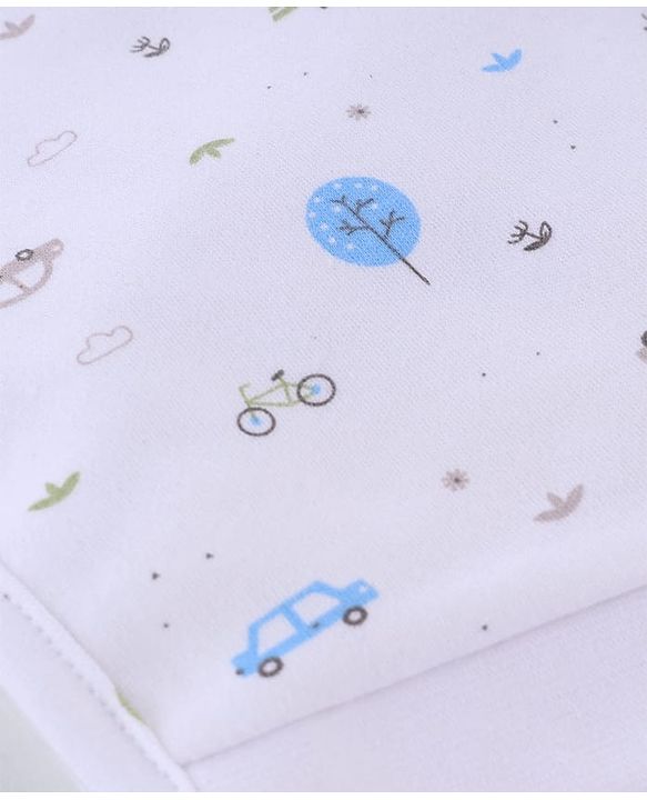 Babyhug 100% Cotton Interlock Knit Stripped Cap with Vehicle Print Sky Blue & White Pack of 2 - Diameter 10 cm