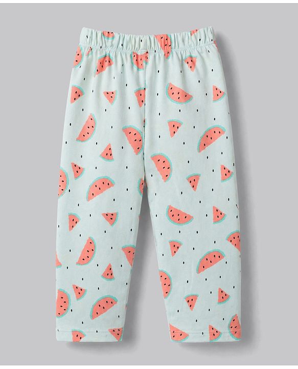 Babyhug 100% Cotton Knit Half Sleeves Kitty & Watermelon Printed T-Shirt & Pyjama Night Suit - White