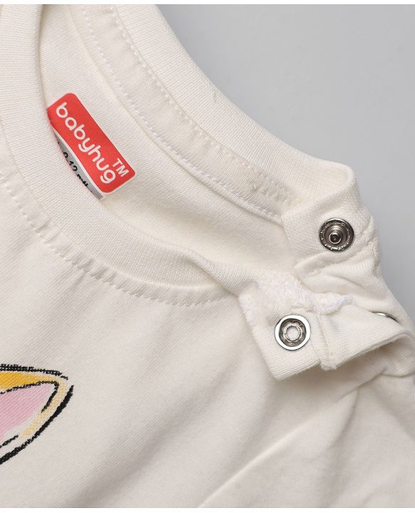 Babyhug 100% Cotton Knit Half Sleeves Kitty & Watermelon Printed T-Shirt & Pyjama Night Suit - White