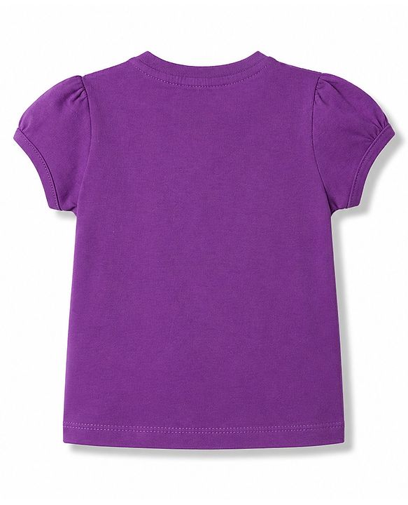 Babyhug Cotton Knit Half Sleeves Hearts Printed T-Shirt & Capri Pant Night Suit - Purple