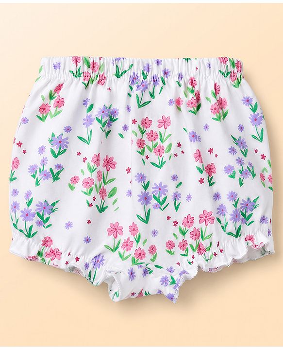 Babyhug 100% Cotton Knit Polka Dots & Floral Printed Bloomers Pack of 3 - Dark Pink & White