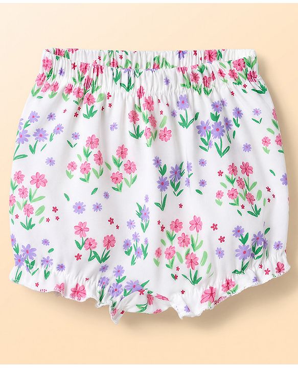 Babyhug 100% Cotton Knit Polka Dots & Floral Printed Bloomers Pack of 3 - Dark Pink & White