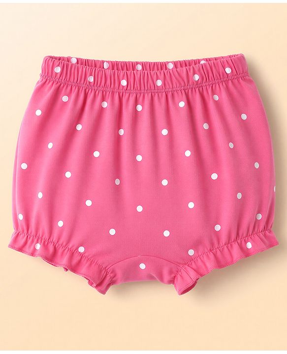 Babyhug 100% Cotton Knit Polka Dots & Floral Printed Bloomers Pack of 3 - Dark Pink & White