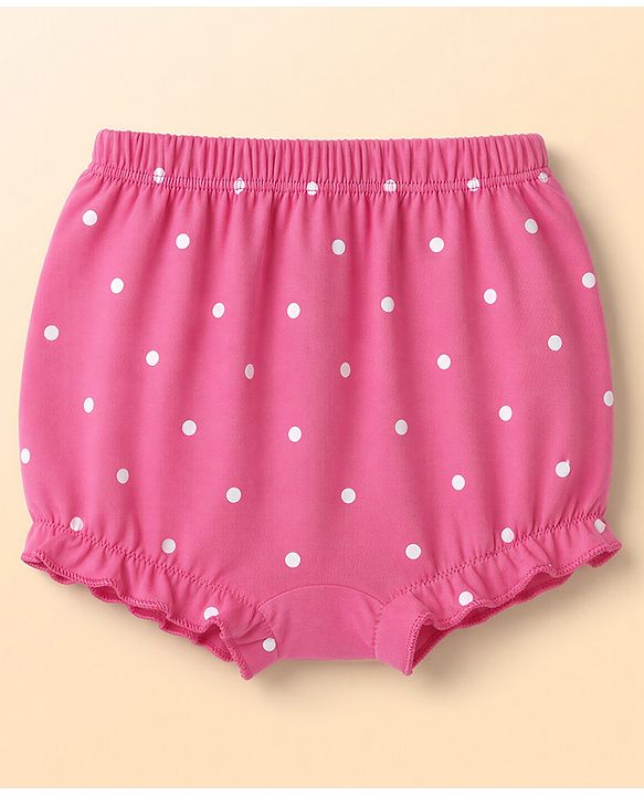 Babyhug 100% Cotton Knit Polka Dots & Floral Printed Bloomers Pack of 3 - Dark Pink & White