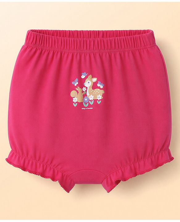 Babyhug 100% Cotton Knit Polka Dots & Floral Printed Bloomers Pack of 3 - Dark Pink & White