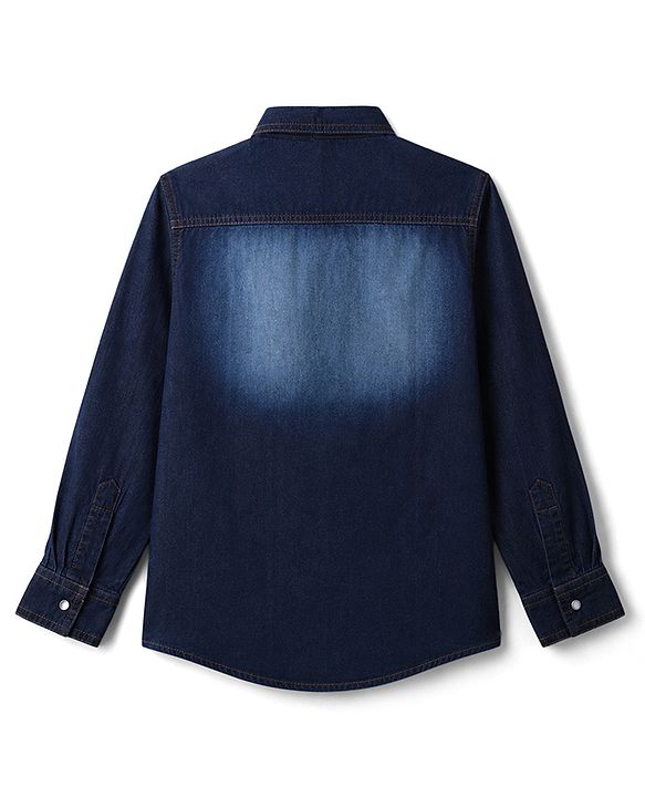 Pine Kids Denim Woven Full Roll Up Sleeves Shirt - Blue