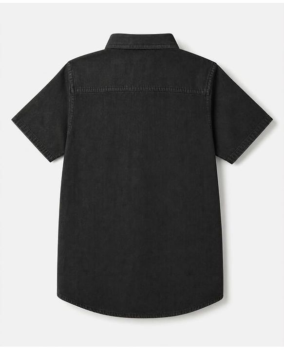Pine Kids Cotton Woven Hooded Shirt with Half Sleeves and Level Up Your Skills Print - Black
