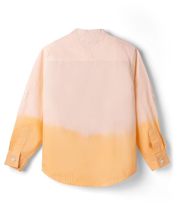 Pine Kids Cotton Woven Full Sleeves Solid Mandarin Collar Shirt with Ombre Effects-  Orange