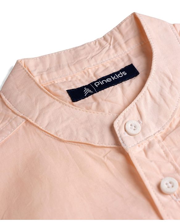 Pine Kids Cotton Woven Full Sleeves Solid Mandarin Collar Shirt with Ombre Effects-  Orange