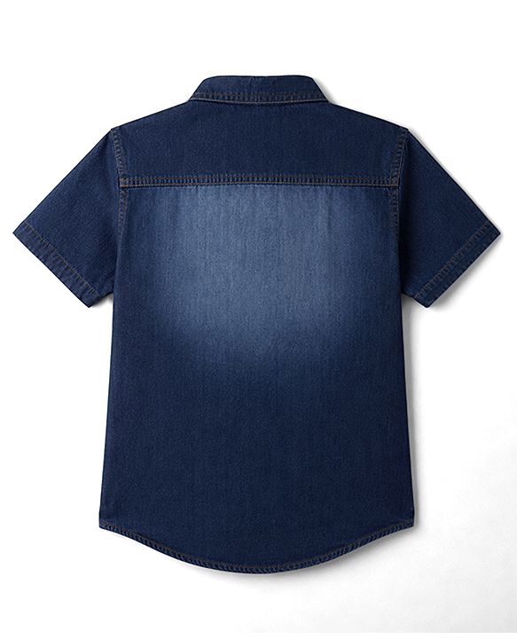 Pine Kids Denim Woven Half  Sleeves Shirt - Blue