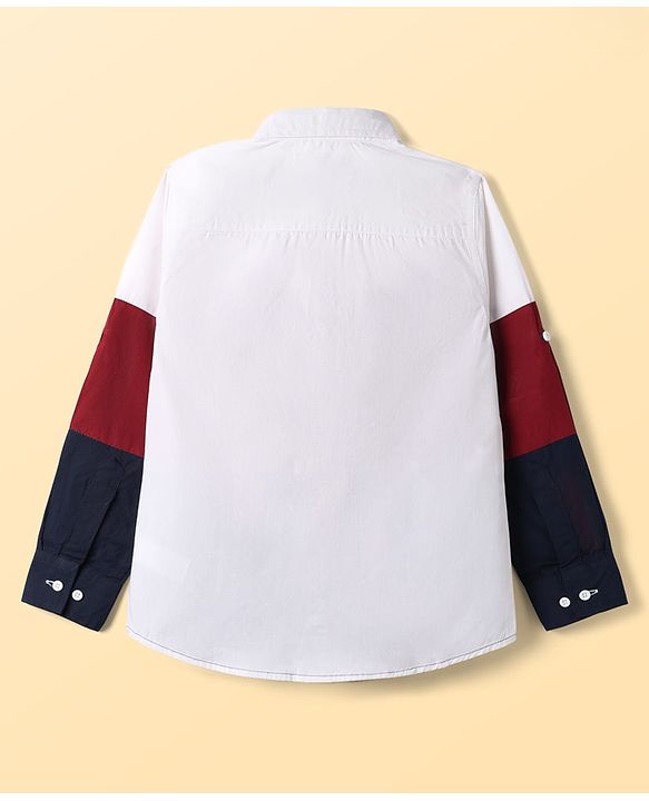 Pine Kids Cotton Woven Full Sleeves Colour Block Solid Colour Shirt - White Maroon & Navy