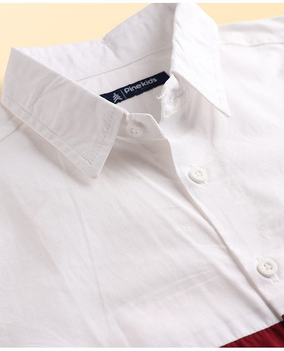 Pine Kids Cotton Woven Full Sleeves Colour Block Solid Colour Shirt - White Maroon & Navy