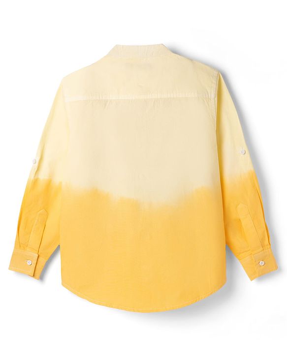 Pine Kids Cotton Woven Full Sleeves Solid Mandarin Collar Shirt with Ombre Effects-  Yellow