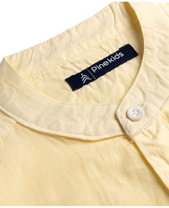 Pine Kids Cotton Woven Full Sleeves Solid Mandarin Collar Shirt with Ombre Effects-  Yellow