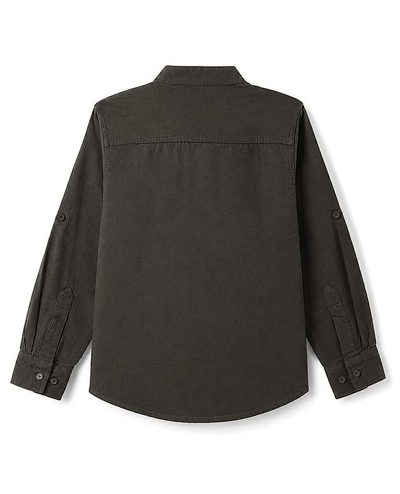 Pine Kids Cotton Woven Full Sleeves Solid Mandarin Collar Shirt - Dark Green