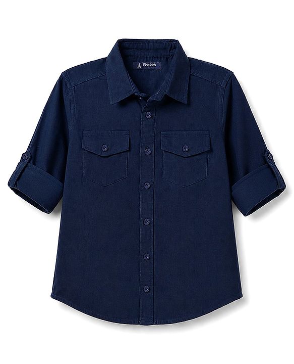 Pine Kids Cotton Woven Solid Full Sleeves Collared Shirt Navy Blue 4-5 Years