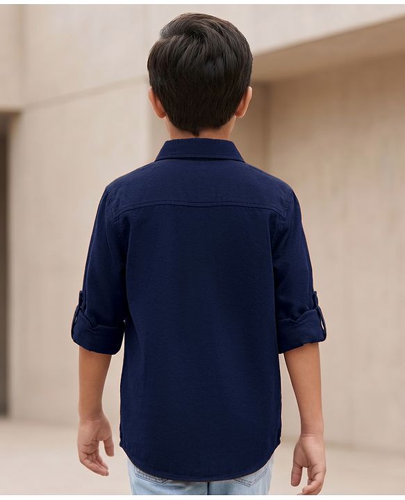 Pine Kids Cotton Woven Solid Full Sleeves Collared Shirt Navy Blue 4-5 Years
