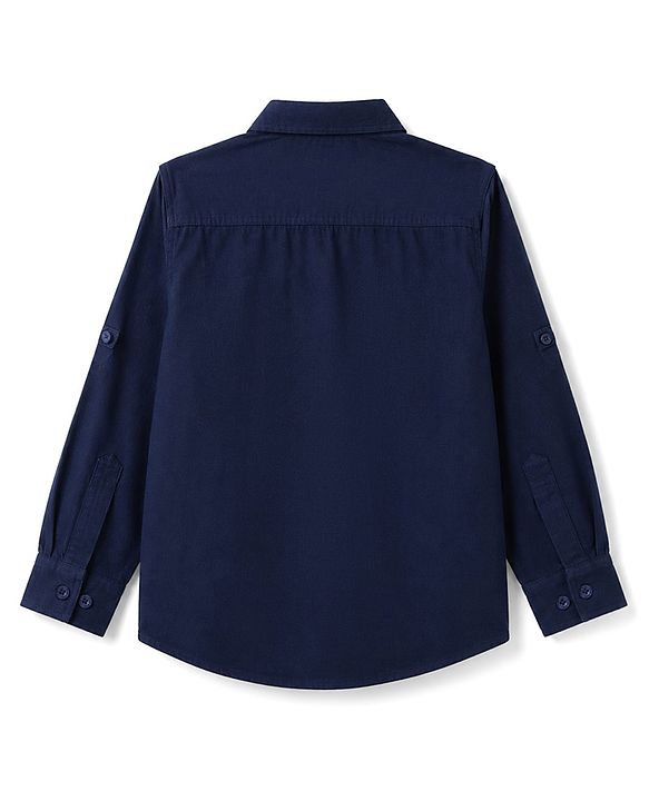 Pine Kids Cotton Woven Solid Full Sleeves Collared Shirt Navy Blue 4-5 Years