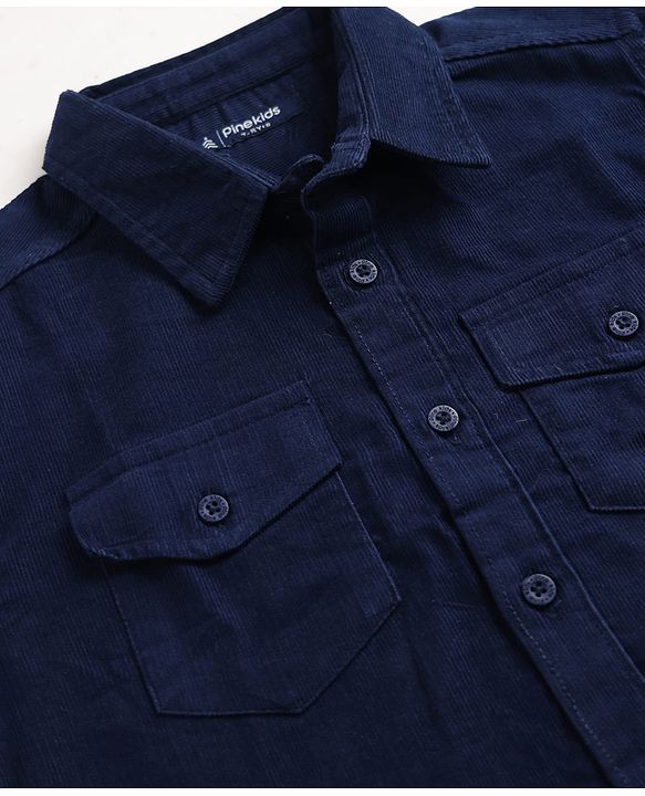 Pine Kids Cotton Woven Solid Full Sleeves Collared Shirt Navy Blue 4-5 Years