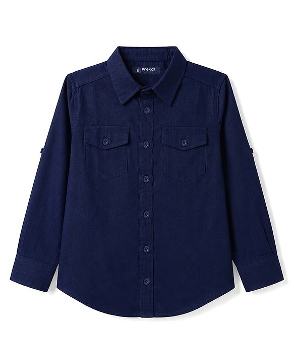 Pine Kids Cotton Woven Solid Full Sleeves Collared Shirt Navy Blue 4-5 Years