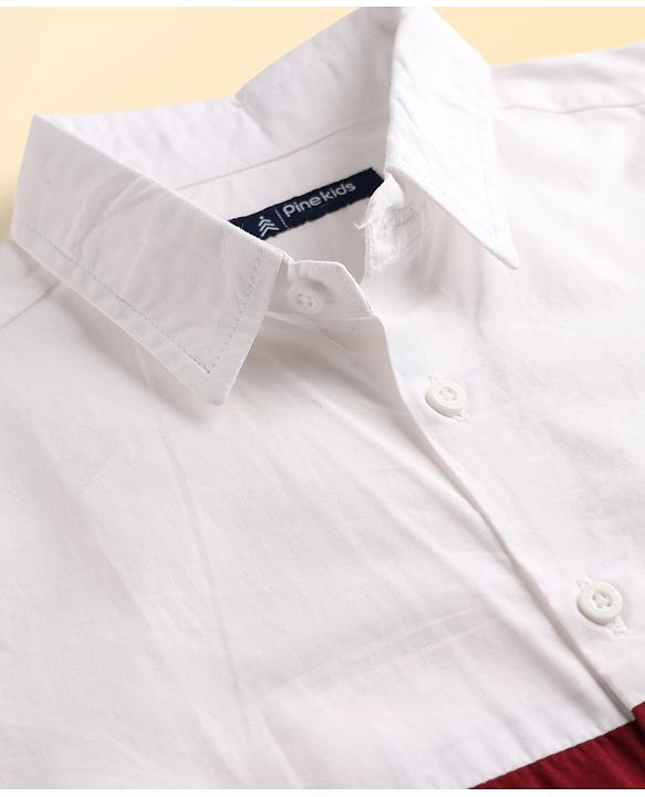 Pine Kids Cotton Woven Full Sleeves Colour Block Solid Colour Shirt - White Maroon & Navy
