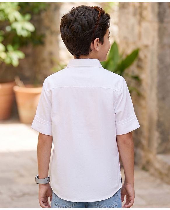 Pine Kids Cotton Woven Full Sleeves Colour Block Solid Colour Shirt - White Maroon & Navy