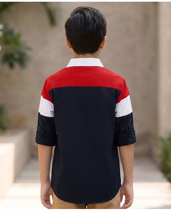 Pine Kids Cotton Woven Solid Shirts Roll Up Sleeves Navy Blue 4-5 Years
