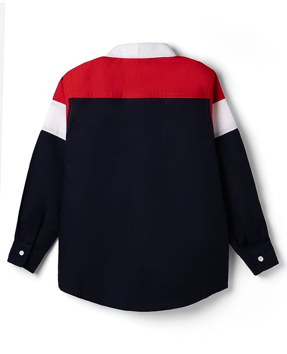 Pine Kids Cotton Woven Solid Shirts Roll Up Sleeves Navy Blue 4-5 Years