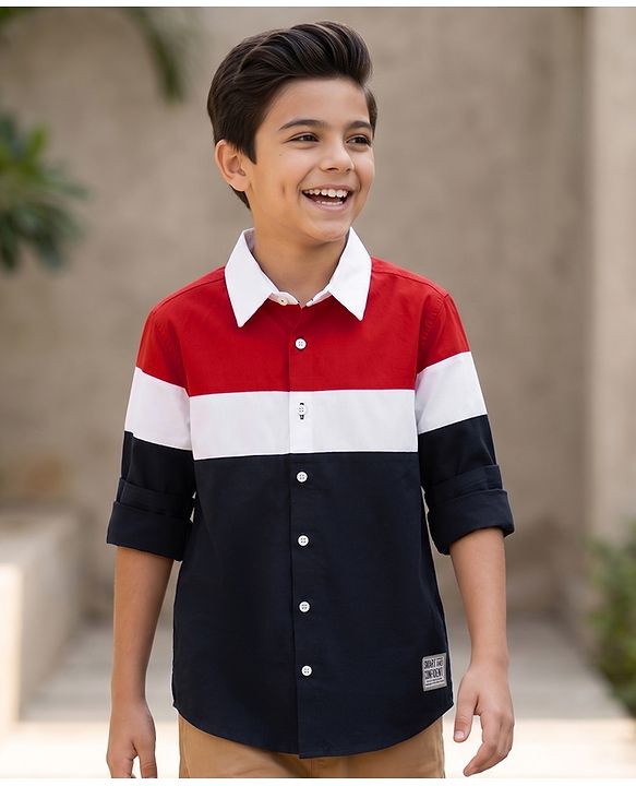 Pine Kids Cotton Woven Solid Shirts Roll Up Sleeves Navy Blue 4-5 Years
