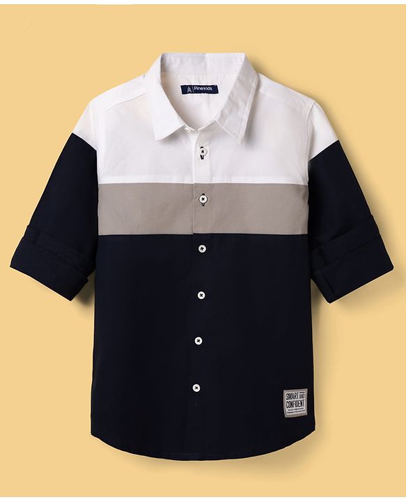 Pine Kids Cotton Woven Shirt Color Block Half Sleeves Navy Blue 4-5 Years
