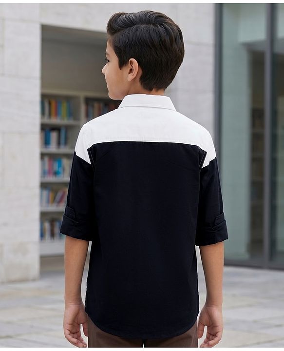 Pine Kids Cotton Woven Shirt Color Block Half Sleeves Navy Blue 4-5 Years