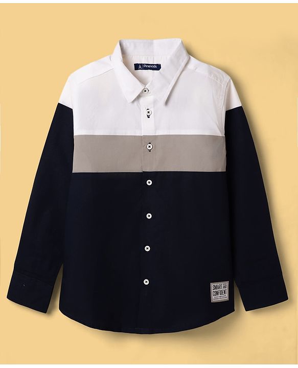 Pine Kids Cotton Woven Shirt Color Block Half Sleeves Navy Blue 4-5 Years