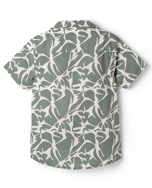 Pine Kids Cotton Woven Printed Shirts Half Sleeves Resort Collar Olive Green 4-5 Years