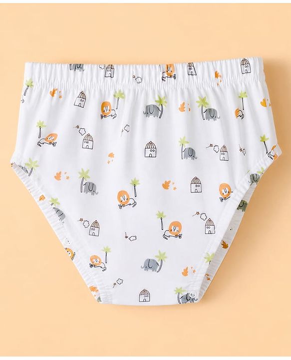 Babyhug 100% Cotton Knit Briefs With Animal Print Pack of 3 - Light Green, Lavender & White