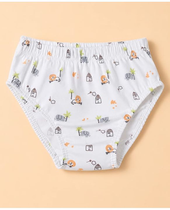 Babyhug 100% Cotton Knit Briefs With Animal Print Pack of 3 - Light Green, Lavender & White