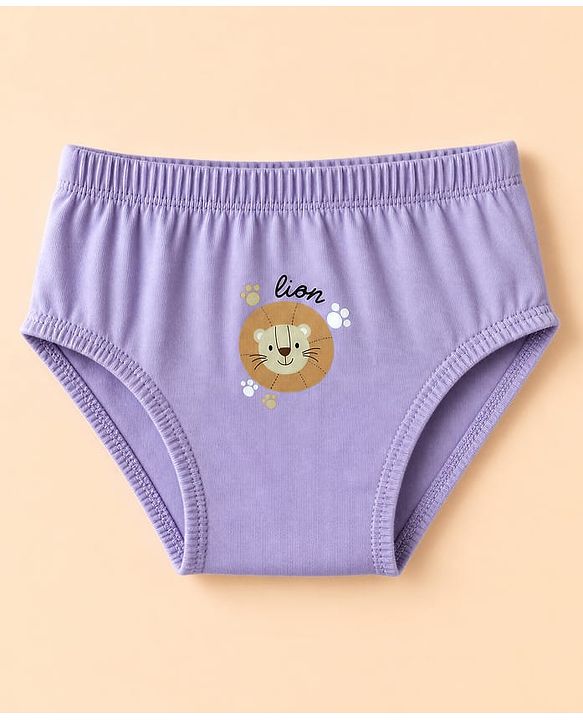Babyhug 100% Cotton Knit Briefs With Animal Print Pack of 3 - Light Green, Lavender & White