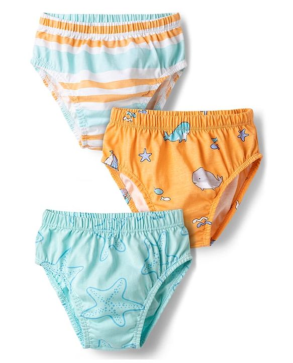 Babyhug 100% Cotton Knit Striped & Sea Life Printed Briefs Pack Of 3 - Multicolor