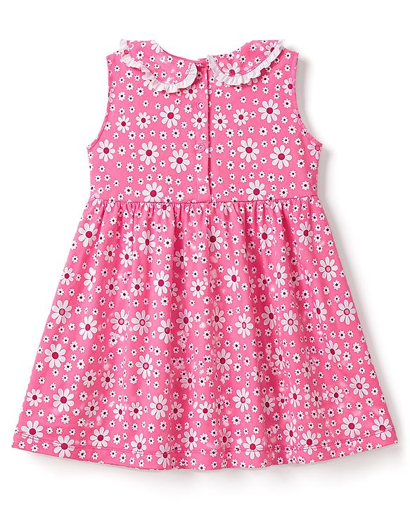 Babyhug Single Jersey Knit Sleeveless Floral Printed Frock With Bloomer & Bow Applique - Multicolor