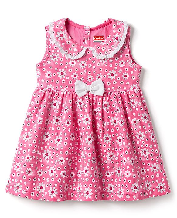 Babyhug Single Jersey Knit Sleeveless Floral Printed Frock With Bloomer & Bow Applique - Multicolor