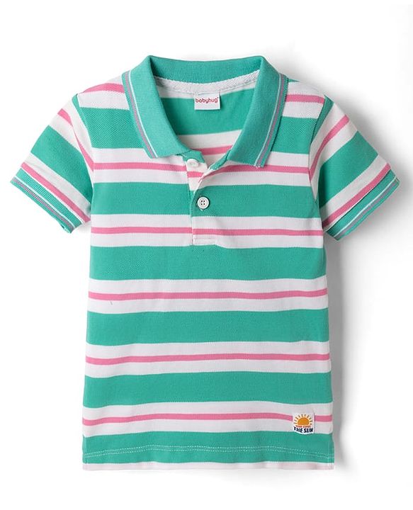 Babyhug Single Jersey Knit Half Sleeves Striped T-Shirt & Shorts - Blue